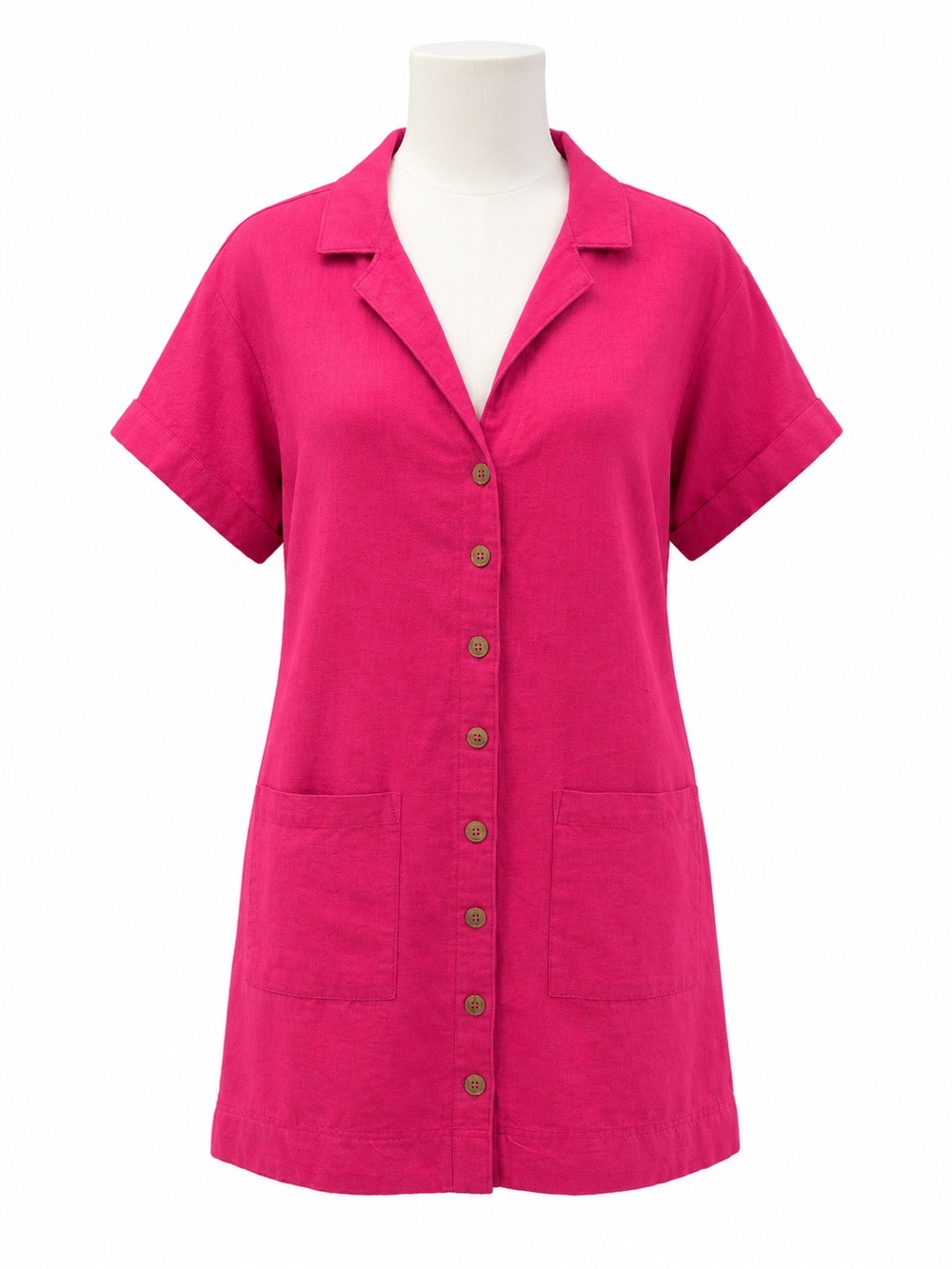 Anthropologie Pilcro Shirt Dress Button down Magenta Pink Cotton Linen Small